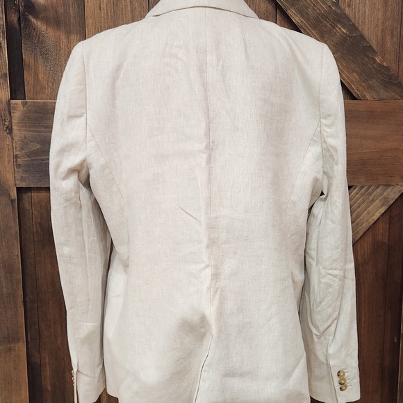 J.Crew Linen Cotton Holland Blazer Womens 16 Crosshatch Beige Jacket AL221 - Picture 2 of 7